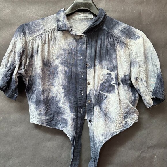 Med Ref Tie Dye Lace Black Blue Size Small Long Sleeve Top Jacket Bolero Cropped - Picture 5 of 5